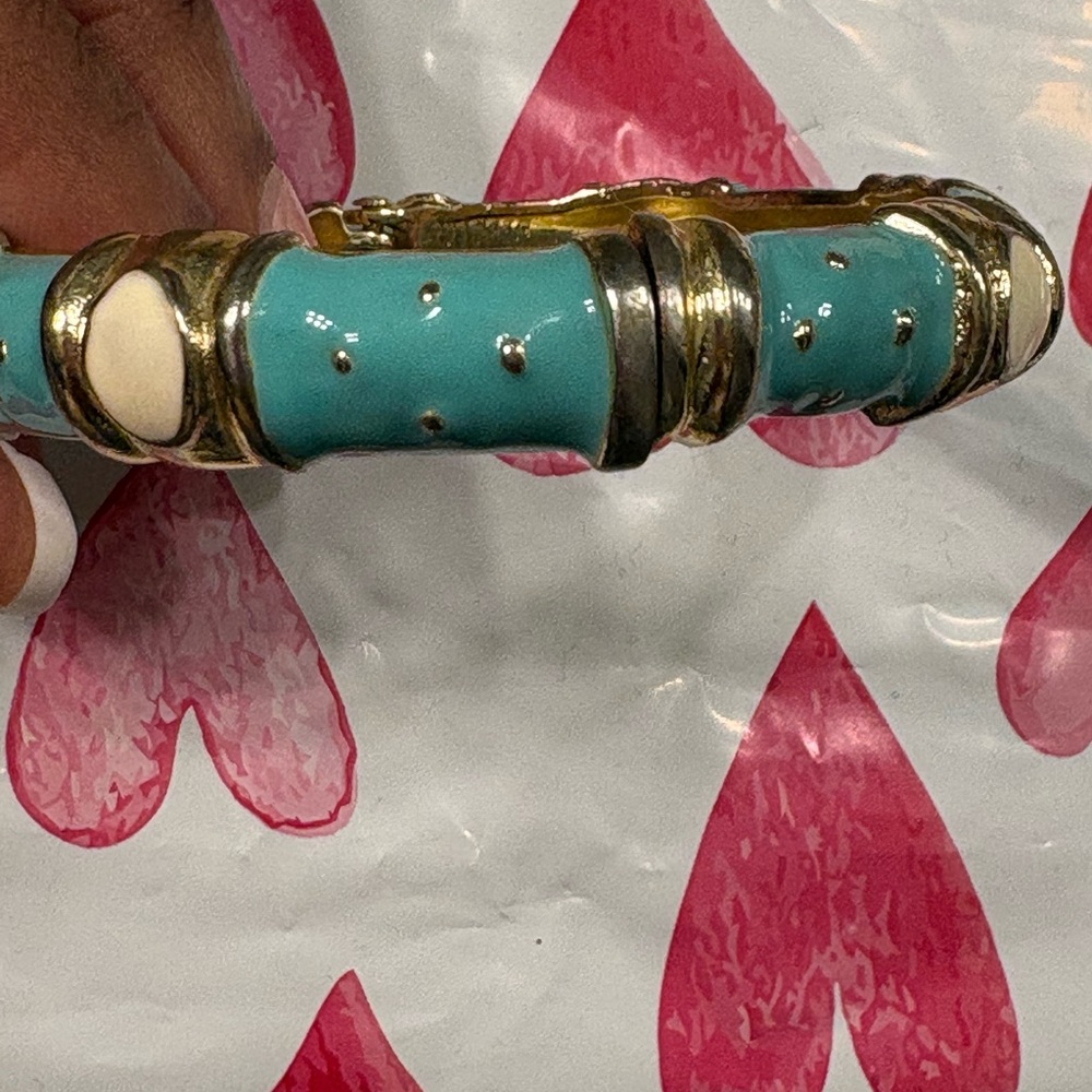Turquoise and Gold Bangle Bracelet - Picture 3 of 3